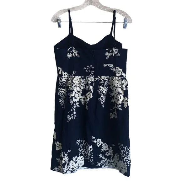 J. Crew Women's Cami Dress Size 10 Floral Embroidered Blue Lined Y2K Knee Length - Picture 2 of 9